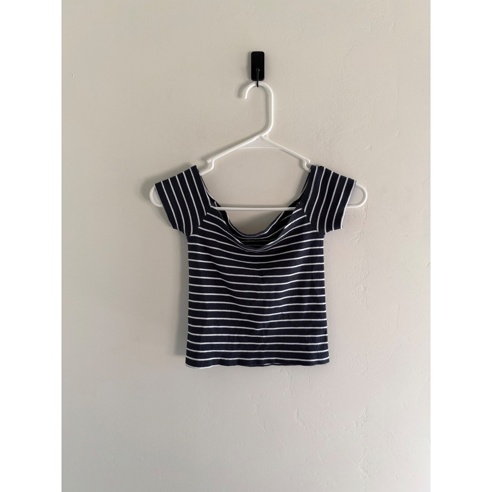 John Galt Brandy Melville Navy White Striped Ribbed Crop Top Small Made in Italy